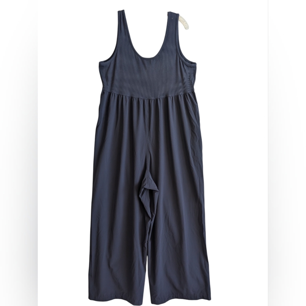 Athleta Navy Blue Jumpsuit Scoop Neck Wide Legs Pockets Athleisure - Picture 2 of 7